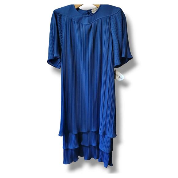 Riccardo women's royal blue Pleated layered vintage Dress from Mervyns - size 8 - Picture 3 of 12
